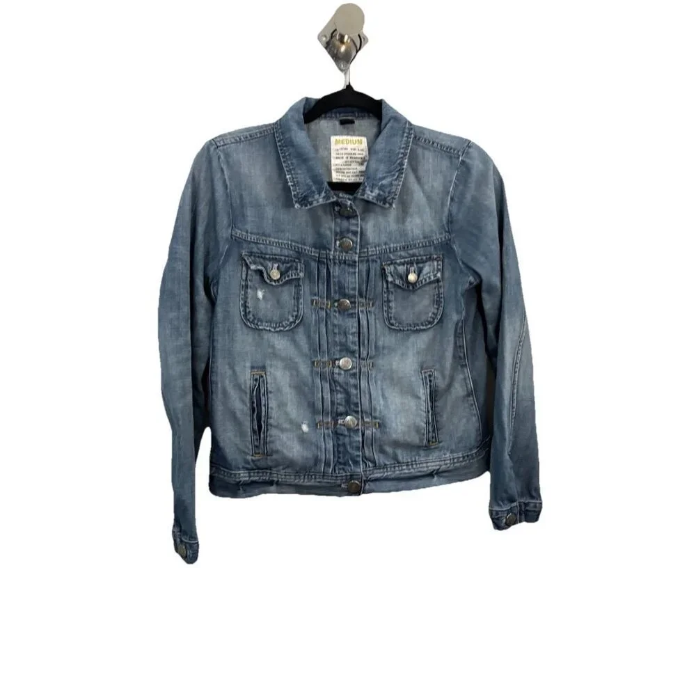 J.Crew Lightweight, Classic, Distressed, Denim Jean Jacket Size Medium